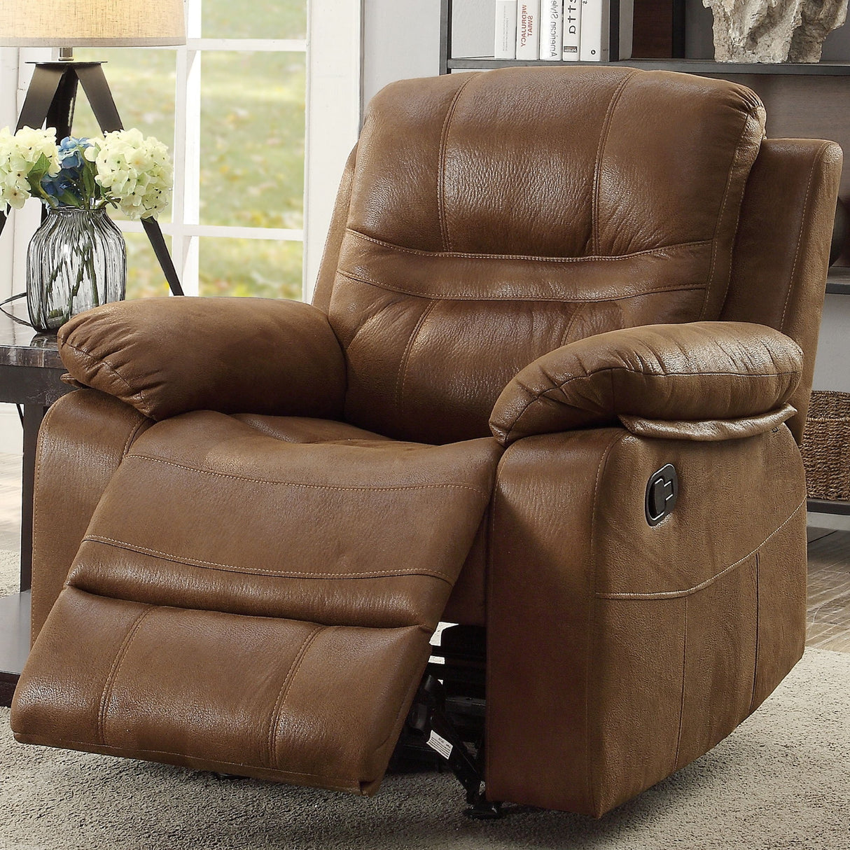 Manual Recliner With Pillow Arms And Headrest - Dark Brown