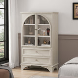 Glass Door Display Case With 2 Drawers And Adjustable Shelf