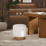 Tilly - Round Fur Upholstered / Burl Pouf Ottoman - White