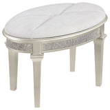 Colwood - Upholstered Oval Vanity Stool With Glitter Trim Seat - Silver Gray