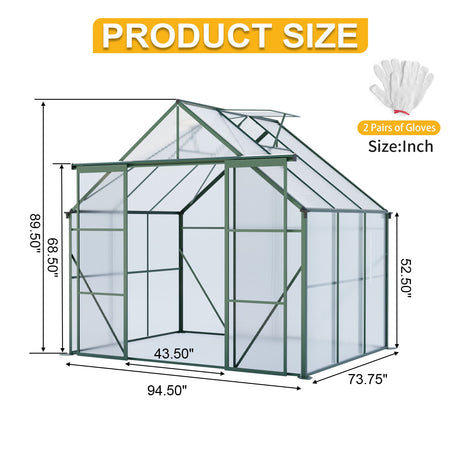 Double Door Polycarbonate house Raised Base And Anchor Aluminum Heavy Duty Walk In houses For Outdoor Backyard In All Season