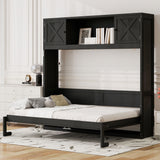 Full Size Murphy Bed With Storage Cabinets - Black