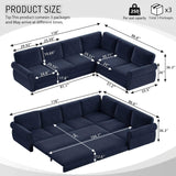 L-Shaped Sofa Couch With Pull Out Bed With Nailhead Trim & Rolled Arm