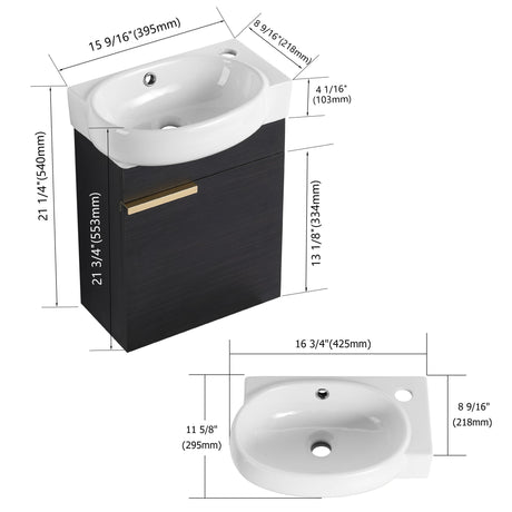 Soft Close Doors Bathroom Vanity With Sink, Compact Wall Mounted Design Basin