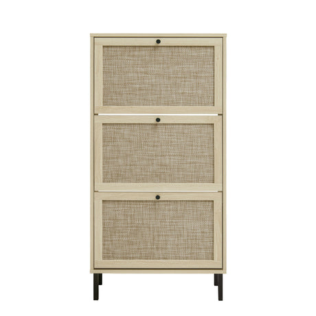 Modern Rattan 3 Door Shoe Rack Cabinet For Entryway