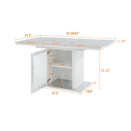 Modern Rectangle Dining Table With Stretchable Top, Storage Cabinet