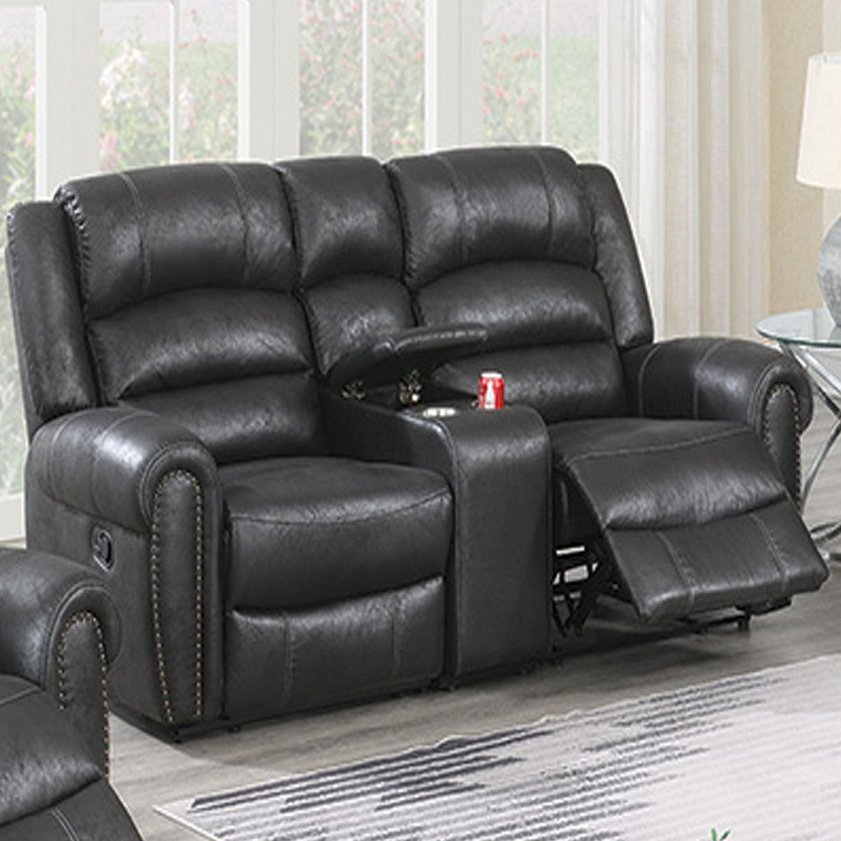 Power Reclining Loveseat With USB Port And Cup Holder Console - Black
