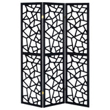 3 Panel Folding Screen With Mosaic Cutout Design - Black