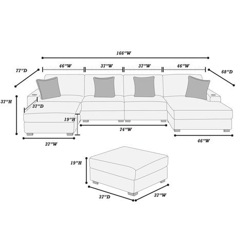 Contemporary Style Modular Sectional Sofa Set With USB, Cup Holder
