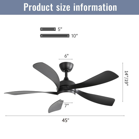 45" Ceiling Fan With DC Motor Smart App Control Quiet Reversible Operation Dimmable Lighting And Timer