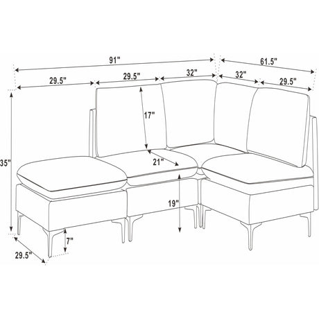 Upholstered Modular Sectional With Tall Legs, Medium Firm Seat
