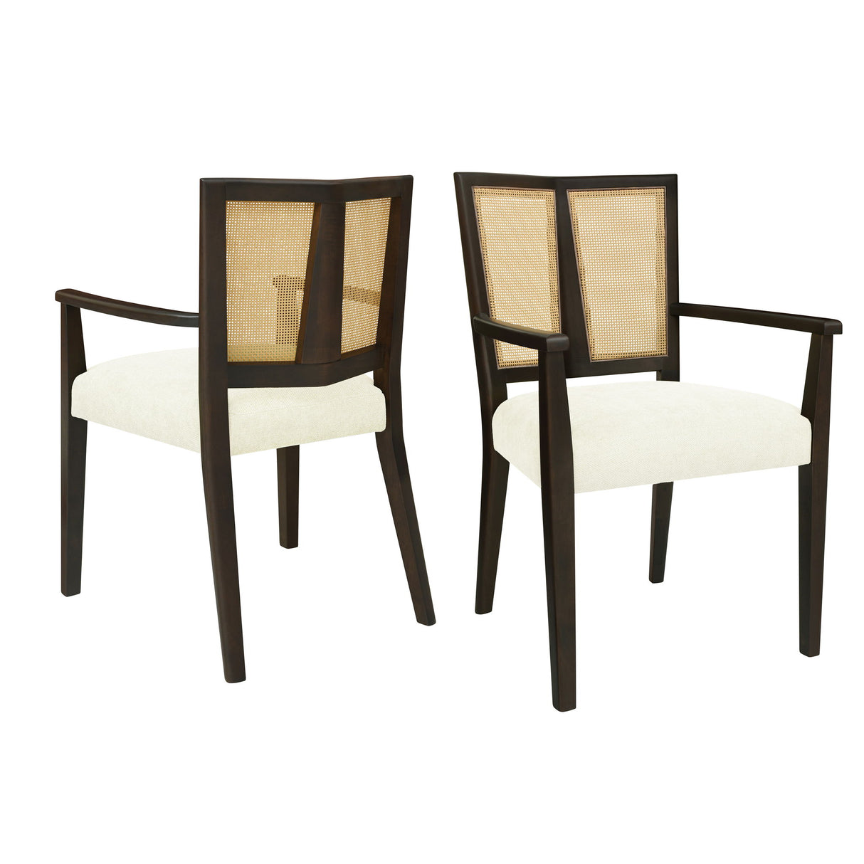 Mid Century Modern Arm Dining Chair Set With Rattan Backrest