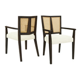 Mid Century Modern Arm Dining Chair Set With Rattan Backrest