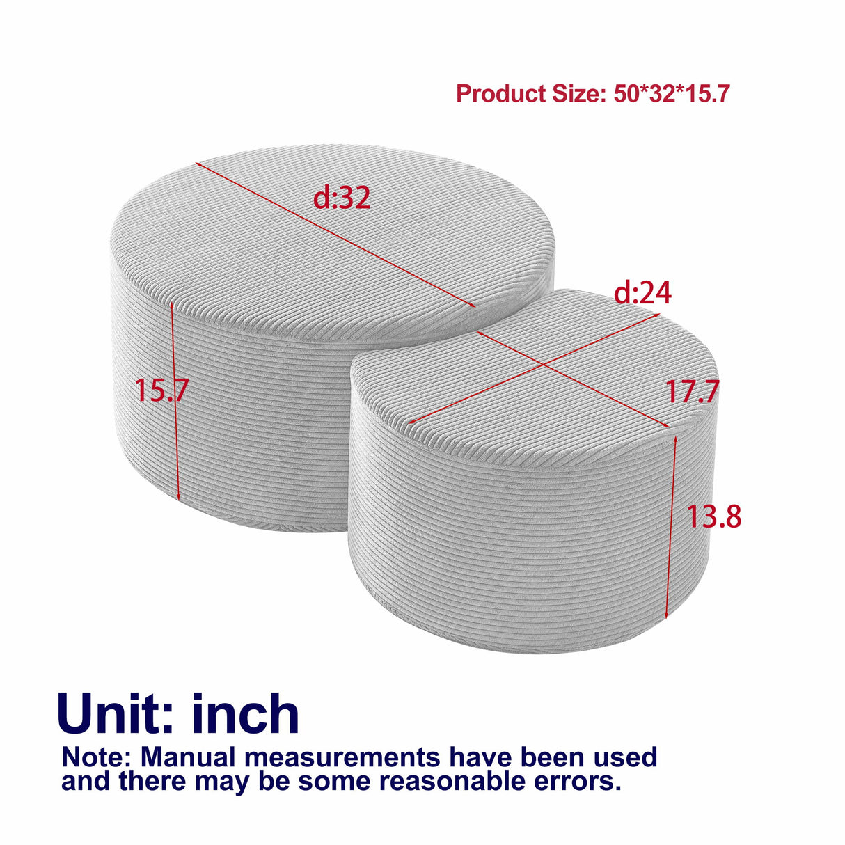 Modern Upholstered Round Coffee Table For Living Room (Set of 2)
