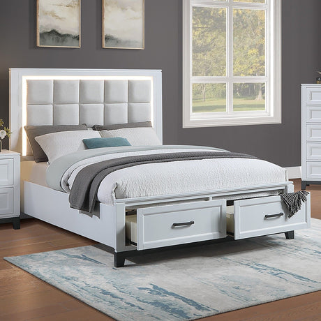 Upholstered Headboard Platform Bed With LED Lighting And Underbed Drawers