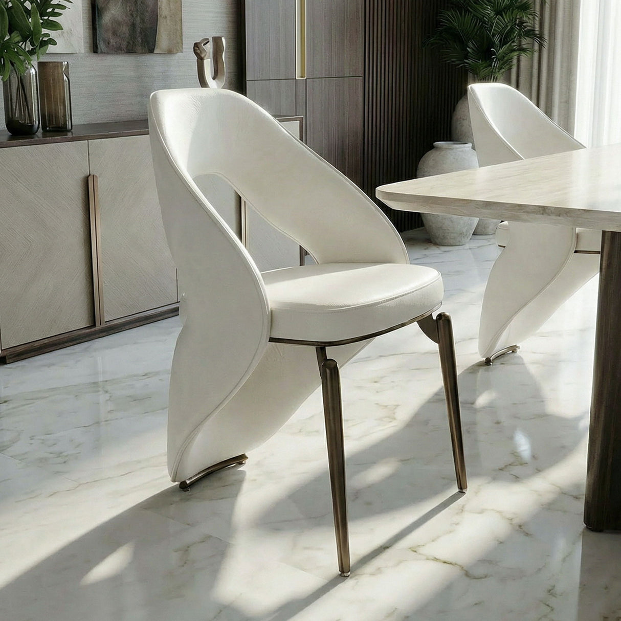 Dining Chair With Open Back Design Upholstery - Ancient White