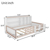 Platform Bed Frame With Guardrail, Storage Shelves & Bookshelf