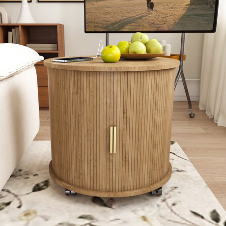 Cylinder Nightstand With Charging Station & Sliding Door