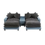 Sectional Sofa With Removable Ottomans, USB Ports, Cup Holders & Storage - Gray / Light Blue