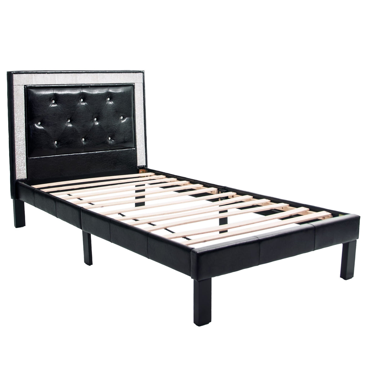 Glamours Style Bed With Diamond Tufted Padded Headboard