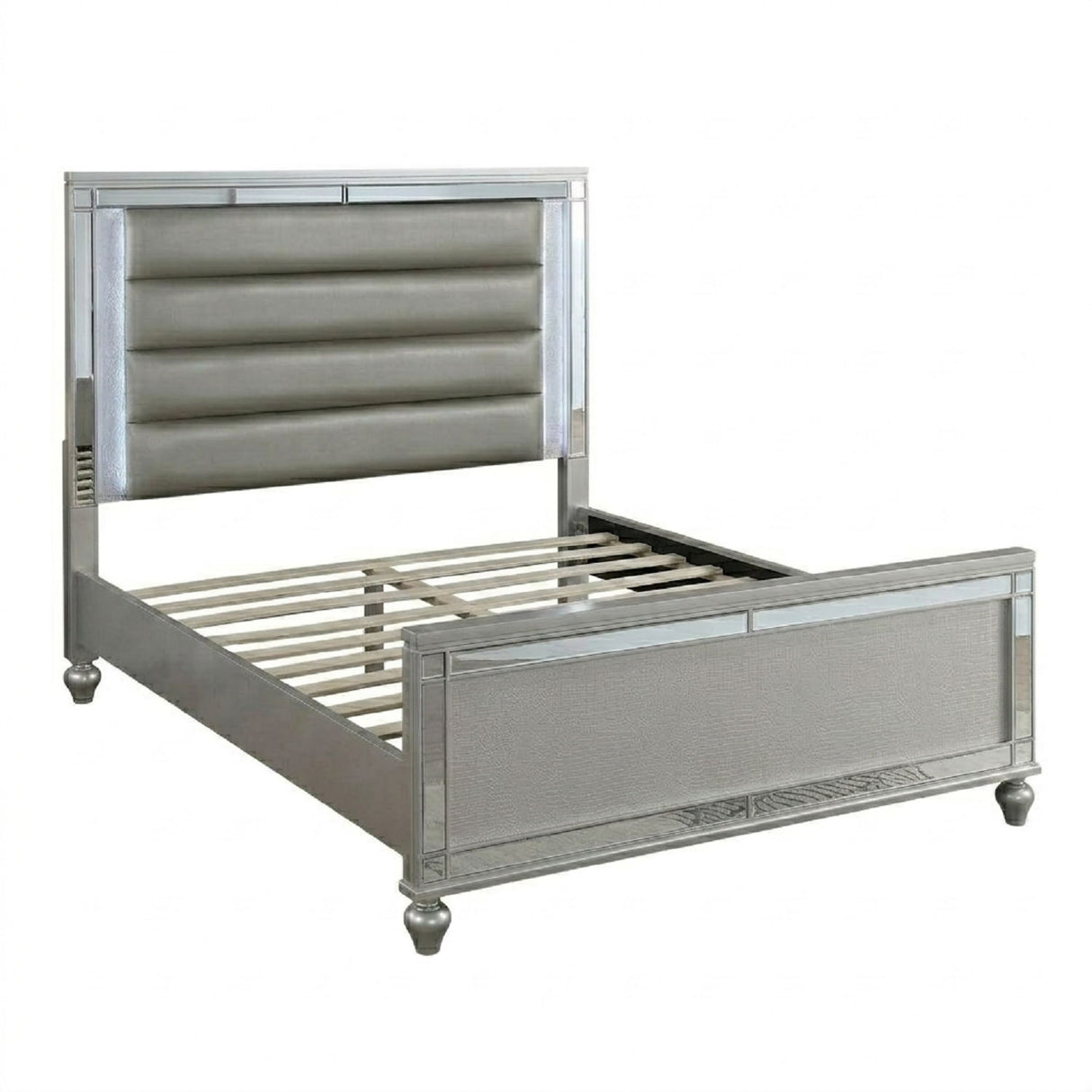 Bed With LED Lights, Tufted Headboard