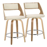 Cecina - Mid-Century Modern Fixed Height Counter Stool With Swivel With Round Footrest (Set of 2) - Zebra / Cream