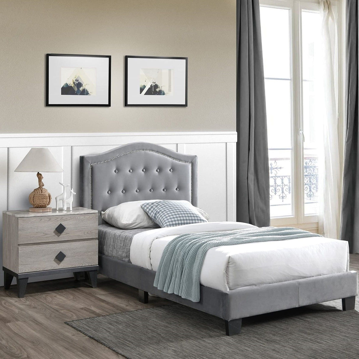 European Style Bed, Button Tufted Headboard