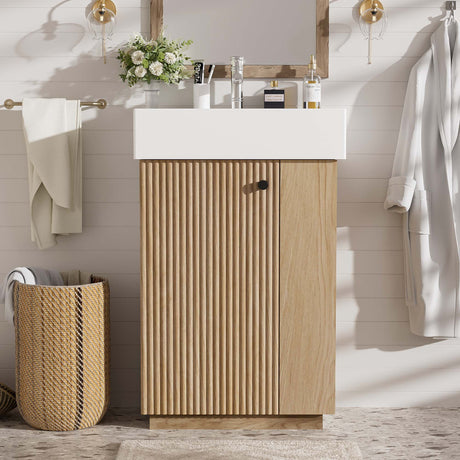 Bathroom Vanity With Sink, Freestanding Wood Grain Cabinet With Storage