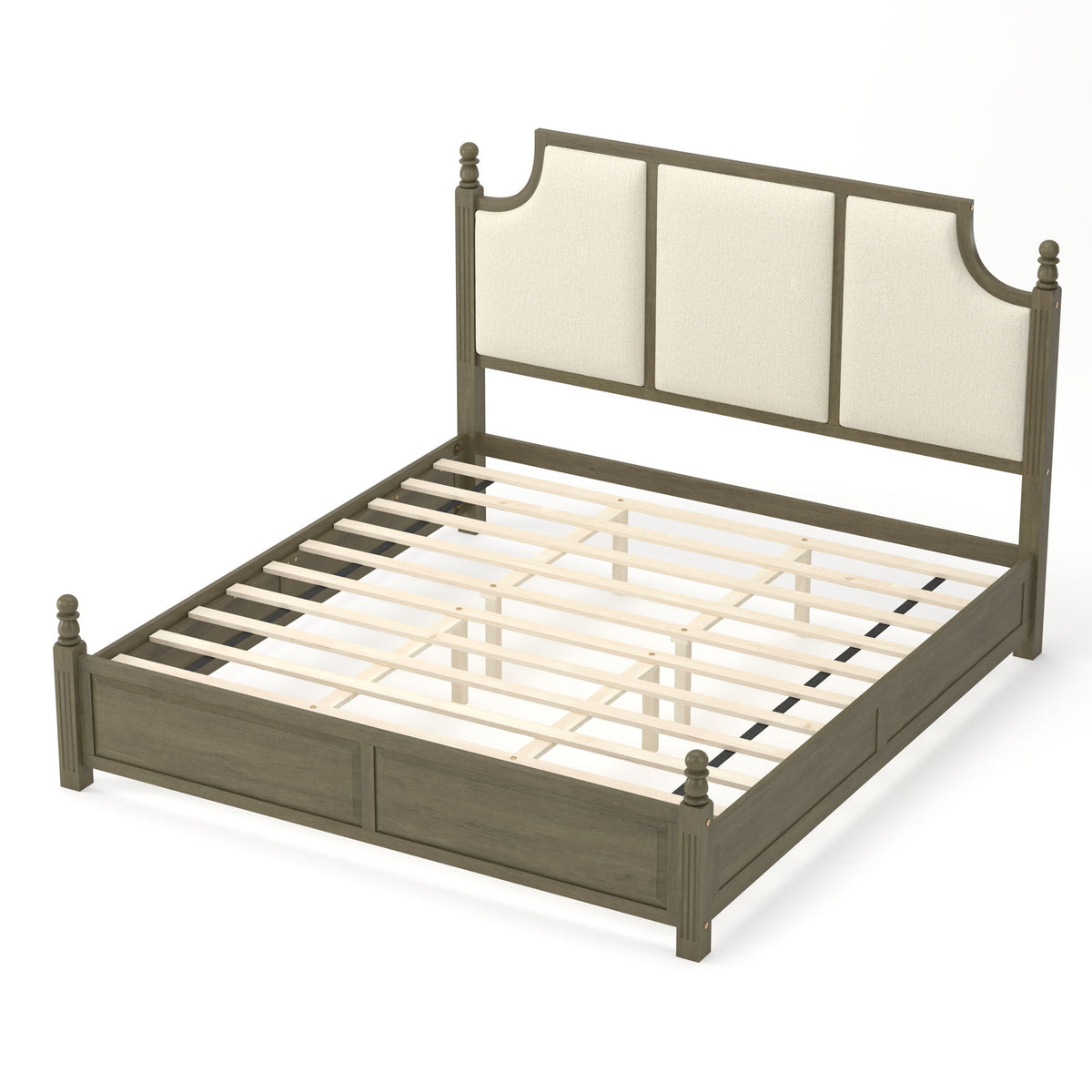 Farmhouse Platform Bed Frame & Tall Upholstered Headboard