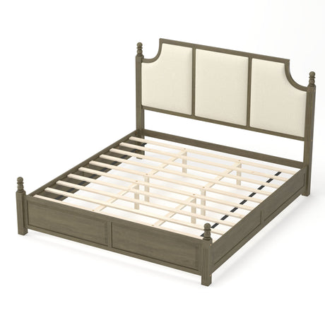 Farmhouse Platform Bed Frame & Tall Upholstered Headboard
