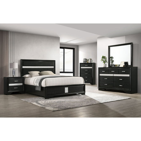 Modern Bedroom Set With Upholstered Headboard And Textured Storage
