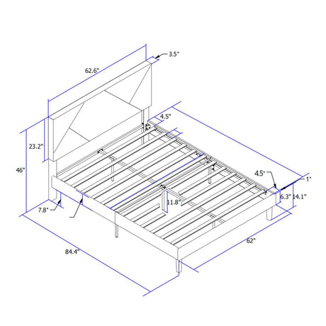 Upholstered Platform Bed Frame With Headboard, Wood Slat Support