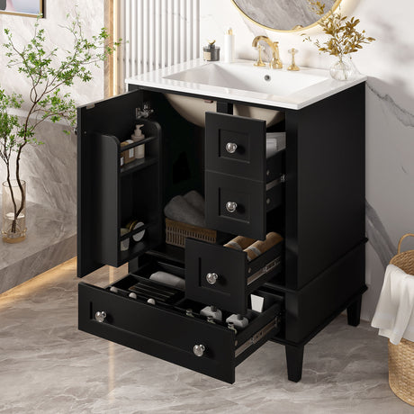 Bathroom Vanity With Integrated Basin, Soft Close Drawers, Door Mounted Double Layer Shelf