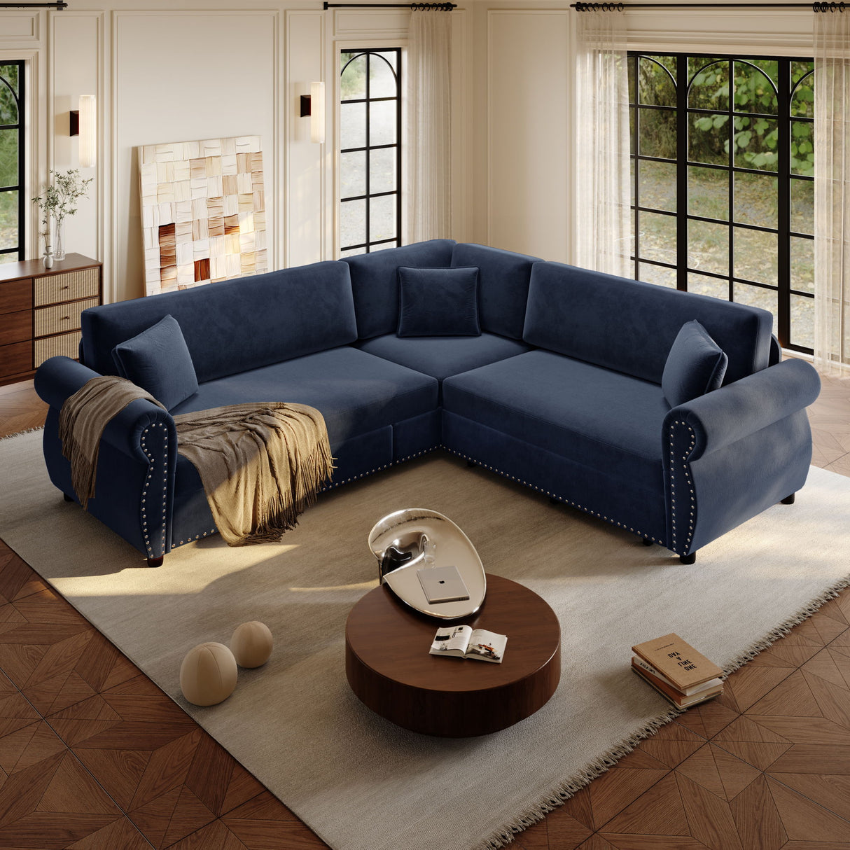 L-Shaped Sofa Couch With Pull-Out Bed
