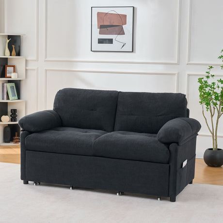 Convertible Pull Out Sofa Bed Queen Size, 3 In 1 With Side Storage