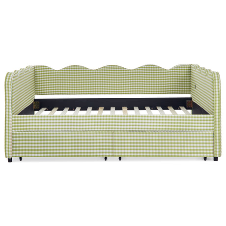 Gingham Daybed & USB Charging Port, Wave-Shaped Design