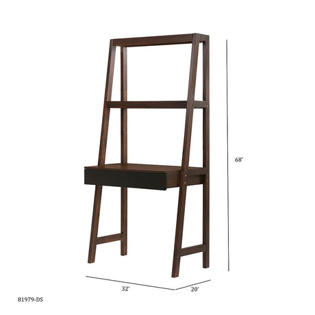 Ladder Desk, Ladder Style Display Shelf - Natural Wood / Brown