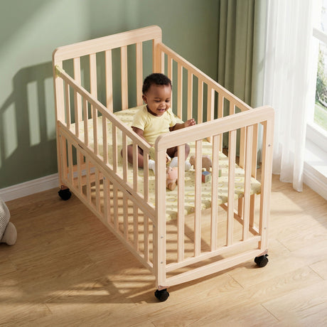 Portable Bedside Bassinet With 3 Heights, Mini Crib For Newborns - Natural Wood