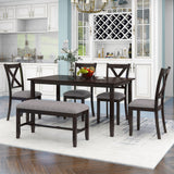 6 Piece Rectangular Dining Table Set With 4 Chairs And Bench