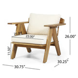 Outdoor Acacia Wood Club Chairs With Cushions (Set of 2) - Teak / Beige