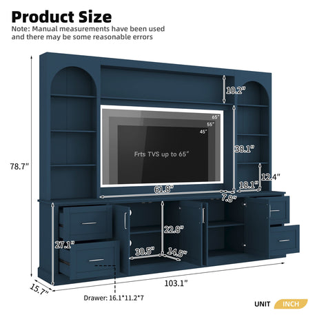Arched Entertainment Center Wall Unit With Drawers, TV Stand