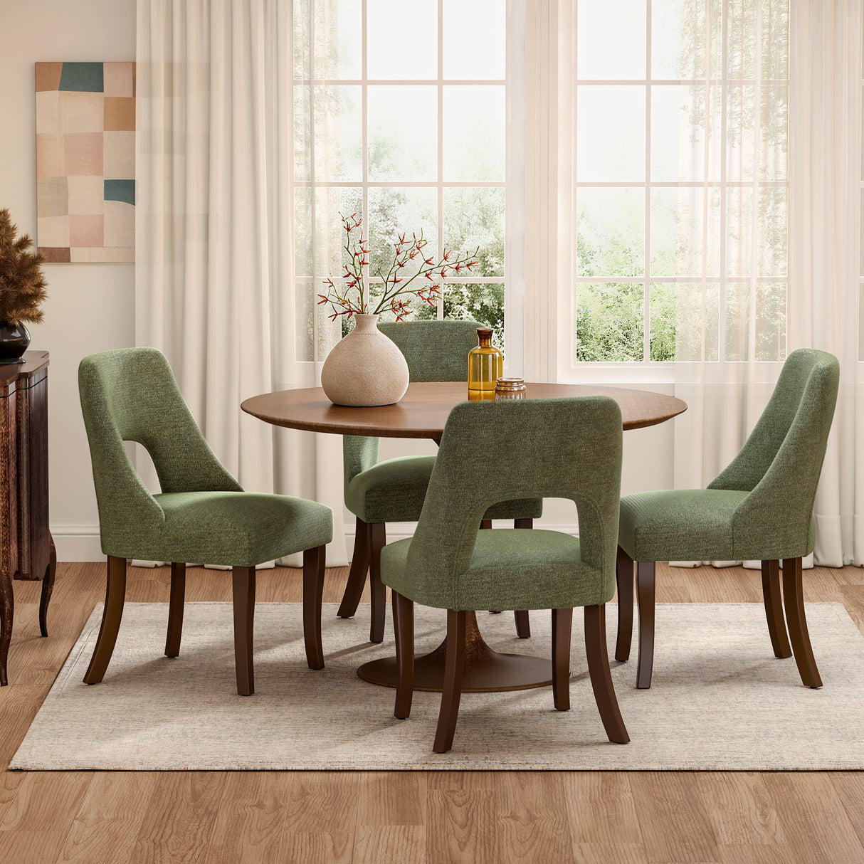 Upholstered Dining Chair With Curved Legs (Set of 2) - Green