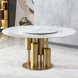 Dining Table, Round For Dining Room - Gold / Gold / White
