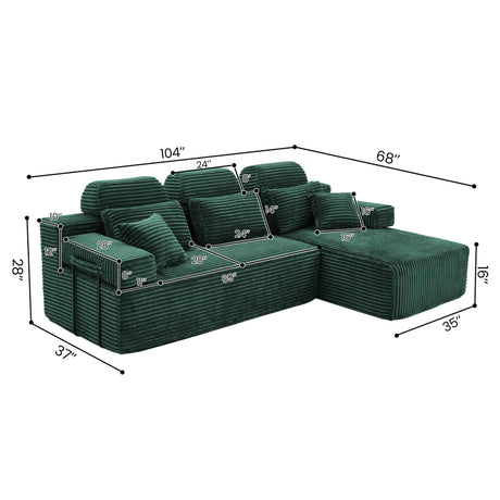 Sectional Sleeper Sofa & Storage Pockets, Modular Couch With Throw Pillows For Living Room