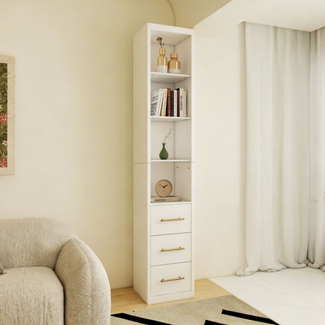 Rectangular Side Storage Cabinet With 3 Drawers For Bedroom - White