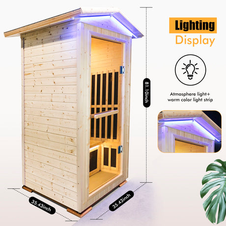 Single Person Spruce Far Infrared Sauna With Ambient Lighting And Bluetooth Music - Natural