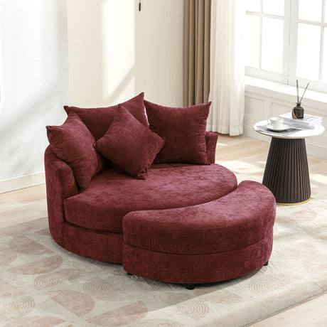 360° Swivel Accent Barrel Chair With Storage Ottoman & 4 Pillows, Modern Leisure Chair Round Accent For Living Room