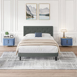 Modern Upholstered Platform Bed Frame With Button Tufted Fabric Headboard