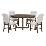 Dining Set With Leaf Round Table And 4 Upholstered Chairs