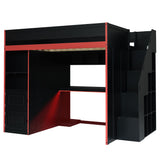 Gaming Loft Bed With Desk And Storage, LED Lights